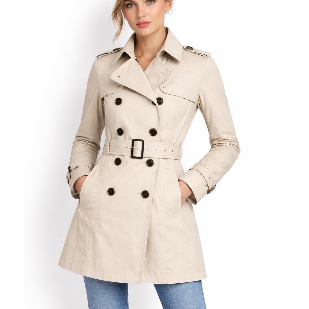 Banana Republic Womens Tan Cotton Double Breasted Trench Coat Polka Dot Lined XS